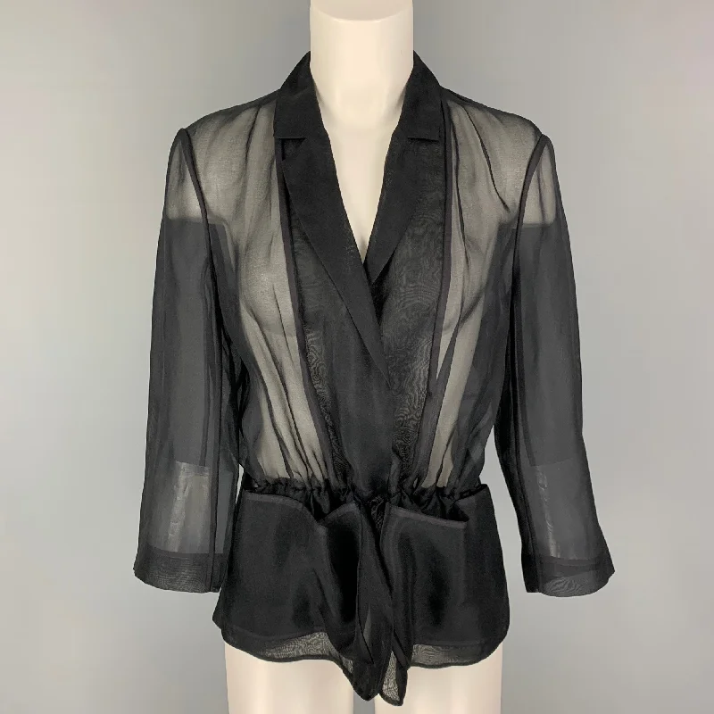 PORTS 1961 Size 10 Black Silk See Through Notch Lapel Jacket Embroidered Jacket Appliqued Jacket Beaded Jacket PORTS 1961 Size 10 Black Silk See Through Notch Lapel Jacket Embroidered Jacket Appliqued Jacket Beaded Jacket