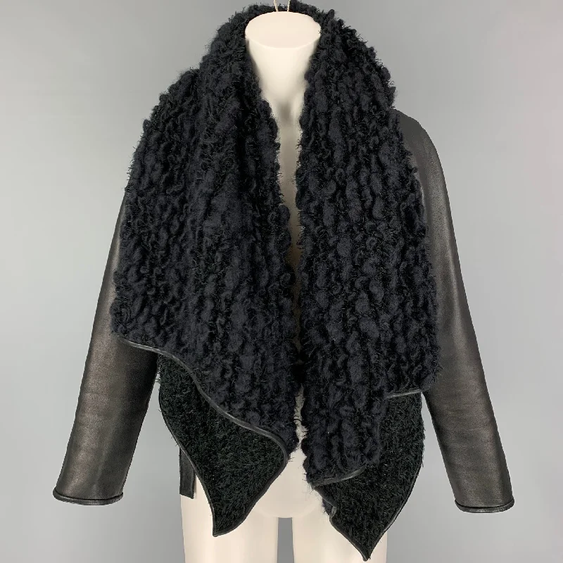 PORTS 1961 Size 4 Black Wool Blend Textured Open Front Jacket Notch Collar Jacket Peter Pan Collar Jacket Cowl Neck Jacket PORTS 1961 Size 4 Black Wool Blend Textured Open Front Jacket Notch Collar Jacket Peter Pan Collar Jacket Cowl Neck Jacket