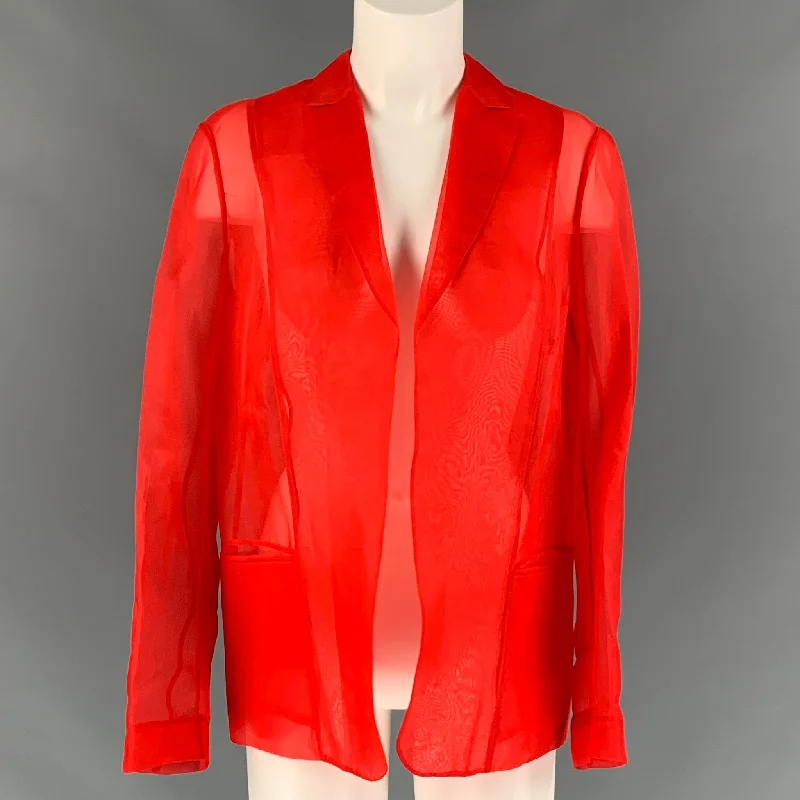 PORTS 1961 Size 8 Red Silk See Through Notch Lapel Jacket Cardigan Sweater Pullover PORTS 1961 Size 8 Red Silk See Through Notch Lapel Jacket Cardigan Sweater Pullover