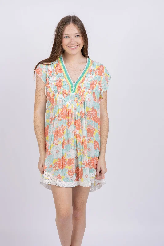 Poupette St Barth Mini Dress Sasha V in Orange Flower Mix Stylish Summer Mini Dress