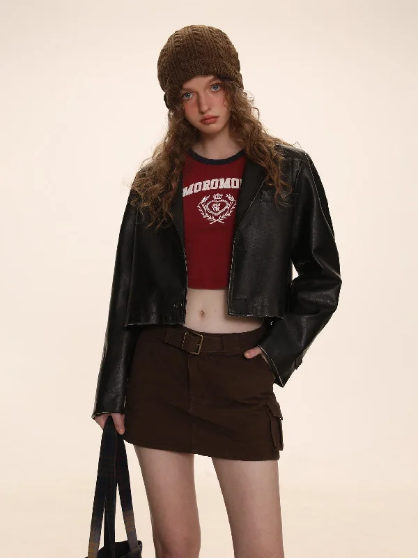 Premium Leather Jacket Hooded Jacket Caped Jacket Shawl Collar Jacket