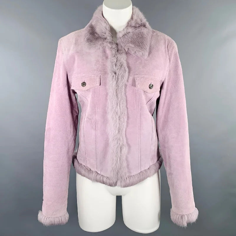 RAFFAELO Size M Purple Suede Fur Collar Eye Hook Jacket Wool Jacket Cashmere Jacket Tweed Jacket