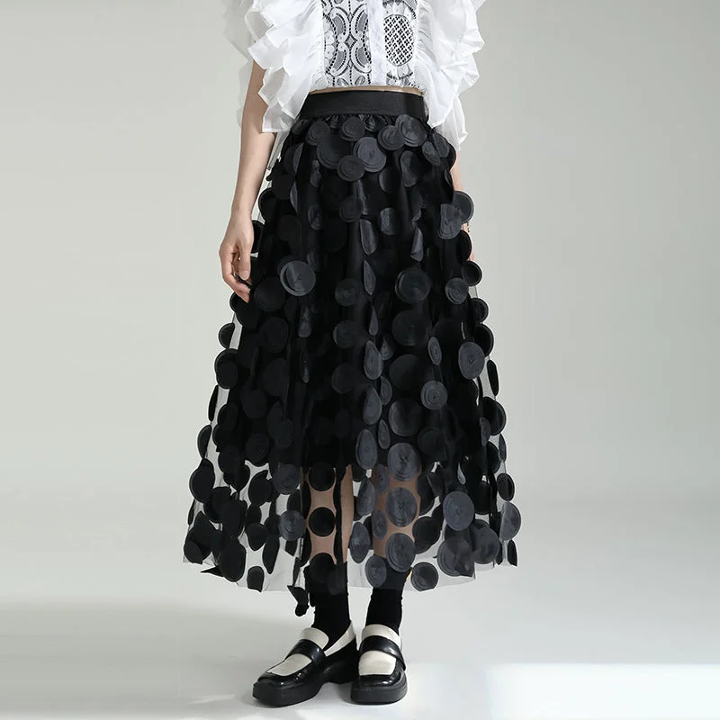 Retro Three-dimensional Polka-dot High-waist A-line Skirt casual skirt length