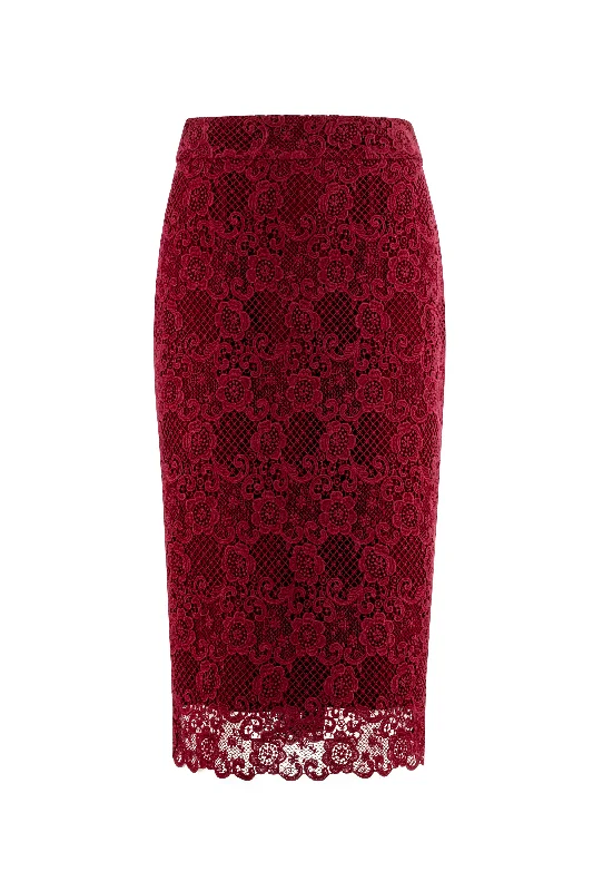 RUBIA DEEP RED LACE PENCIL SKIRT wrap skirt elegant