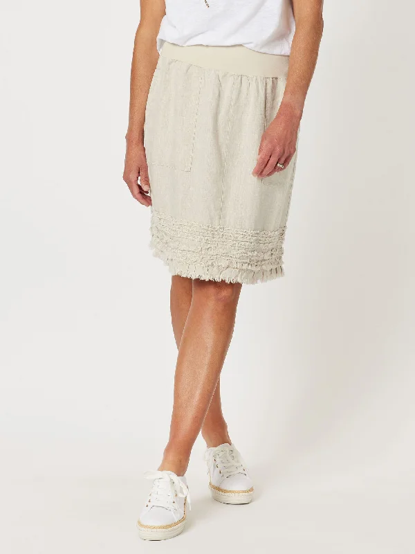 Mimi Linen Ruffle Hem Skirt - Natural velvet skirt plush