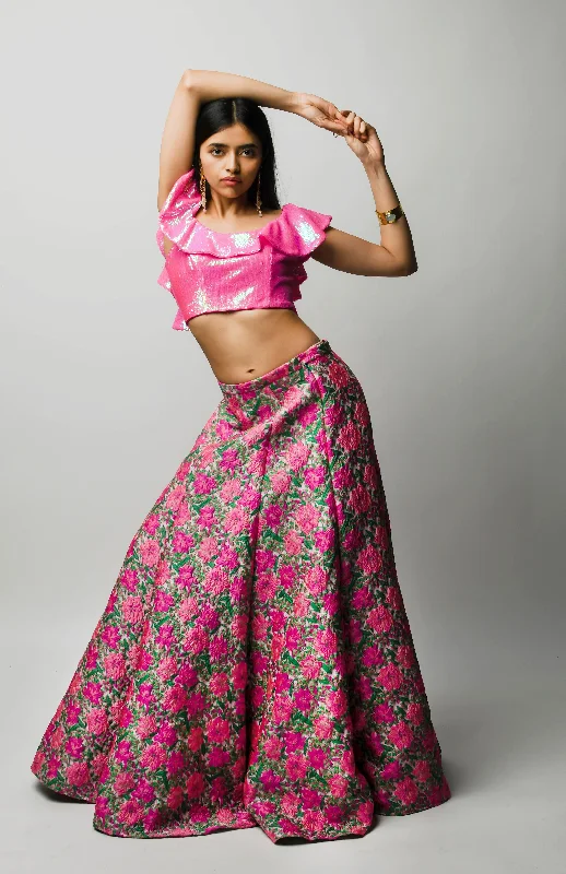 SALONI Pink Floral Lehenga Skirt leather skirt refined