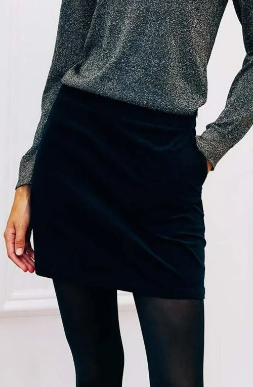 Sapphire Cotton Stretch Velvet Mini Skirt | Black lightweight skirt design