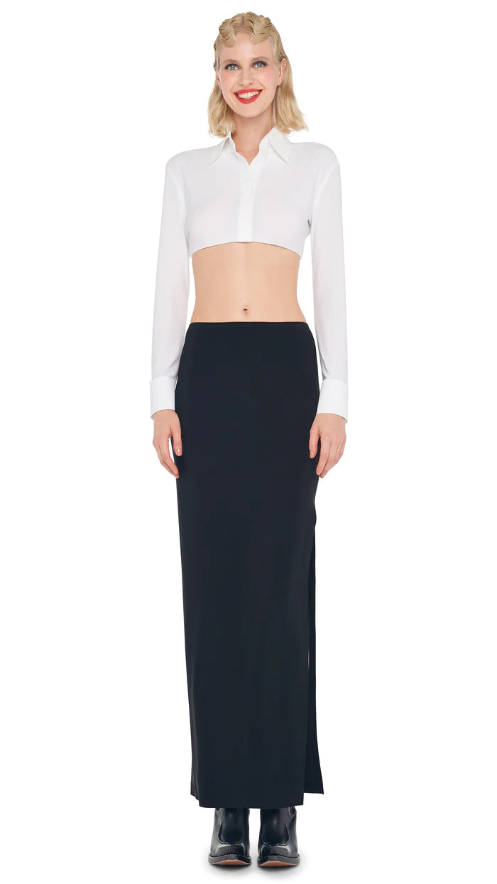 Side Slit Long Skirt - Black silk skirt lustrous