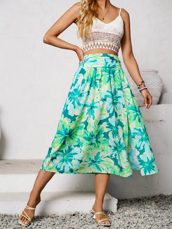 Slit Printed Midi Skirt cotton skirt soft