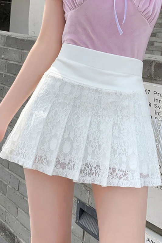 Solid Color Lace Pleated Skirt cashmere skirt soft