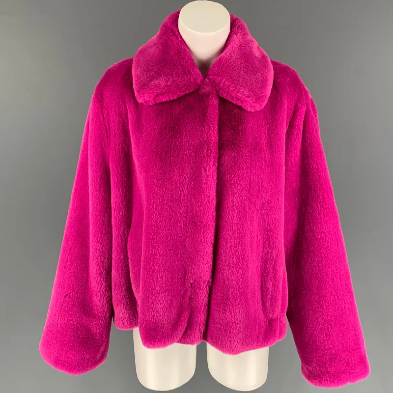 STAND STUDIO Size M Pink Faux Fur Notch Lapel Marcella Jacket Jersey Jacket Tulle Jacket Batik Jacket