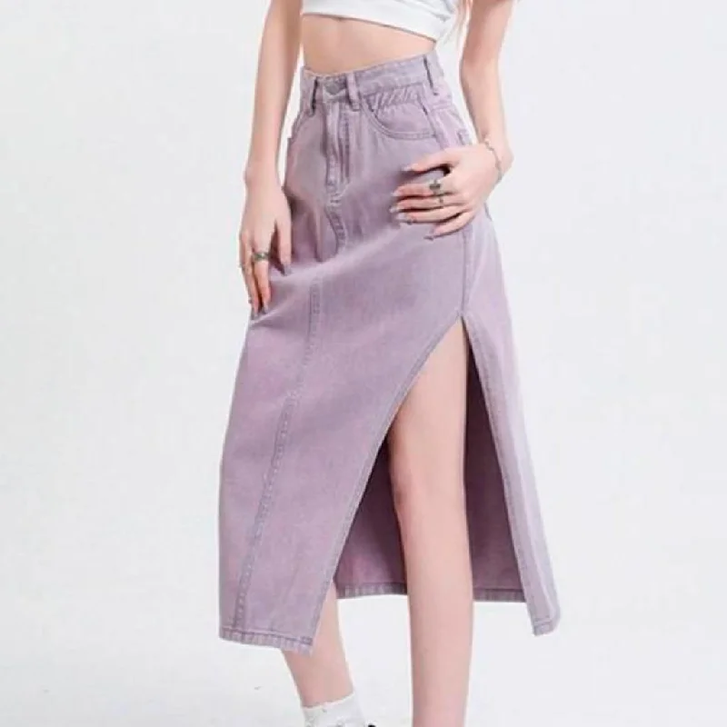 Stylish Vintage High-Waist Denim A-Line Skirt maxi skirt elegant