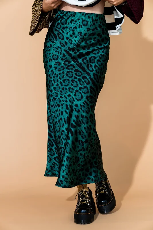 Supernova Bias Satin Skirt in Emerald Leopard chiffon skirt airy