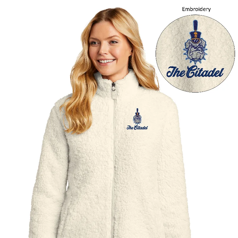 The Citadel Spike Logo, Ladies Cozy Fleece, Full Zip Jacket Fleece Fabric Down Fabric Feather Fabric The Citadel Spike Logo, Ladies Cozy Fleece, Full Zip Jacket Fleece Fabric Down Fabric Feather Fabric