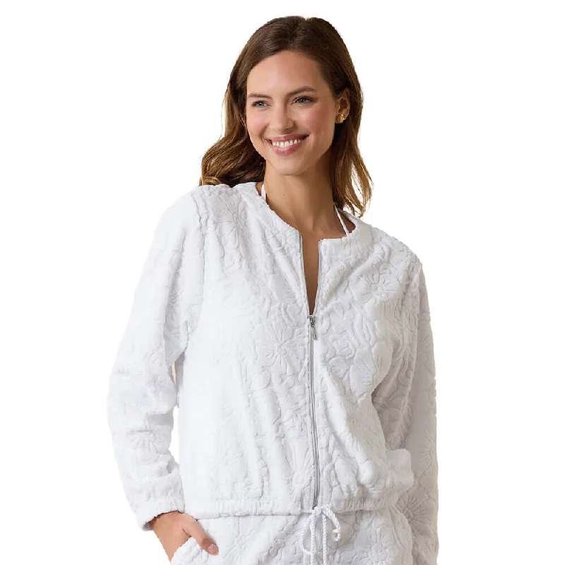 Tommy Bahama Text Beach Terry Full Zip Jacket Cover Up - White Nylon Fabric Polyester Fabric Spandex Fabric Tommy Bahama Text Beach Terry Full Zip Jacket Cover Up - White Nylon Fabric Polyester Fabric Spandex Fabric