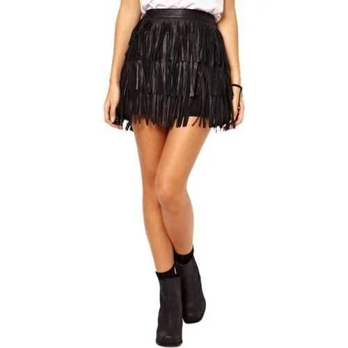 Fashionable Fringe Multi-Layered Skirt For Women - Black S spandex blend skirt