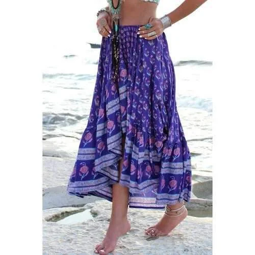 Fashionable Asymmetrical Floral Print Skirt For Women - Deep Purple S wrap skirt elegant