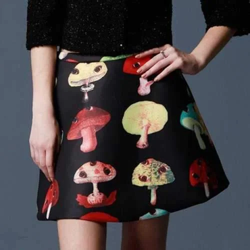 Trendy Style Mushroom Pattern Thicken Skirt For Women - Black M corduroy skirt cozy