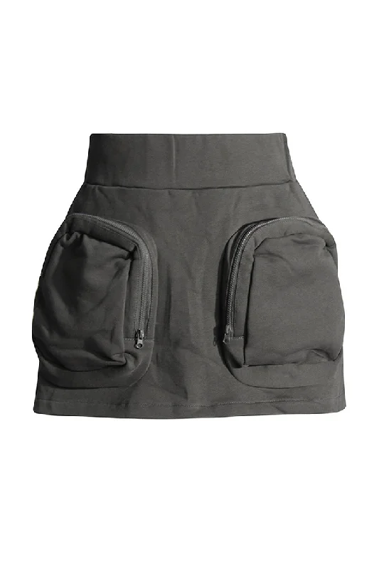 Unique Pocket In Pocket High Waist A Line Solid Color Micro Mini Cargo Skirt lace skirt intricate