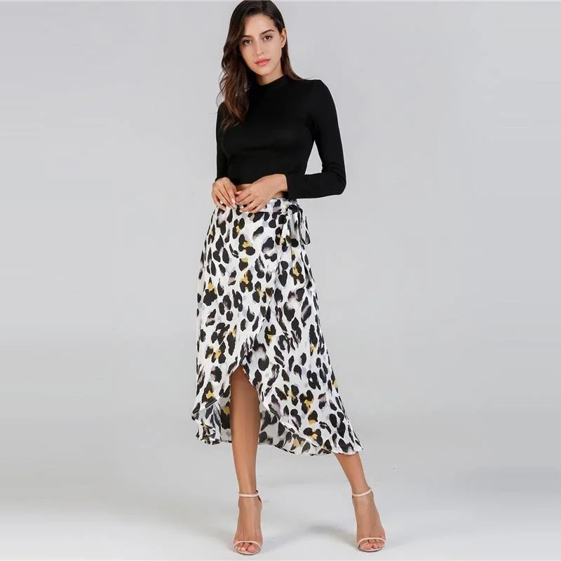 Waist Knot Leopard Print Midi Skirt cashmere skirt fine