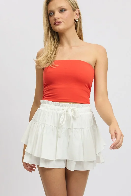 White Skort Skirt Frilled Hem Elasticated Waist mini skirt trendy