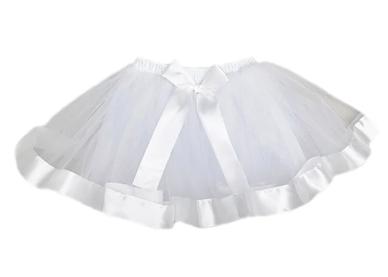 White Wide Ribbon Tutu Skirt spandex blend skirt