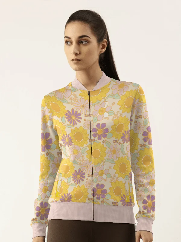 WOMEN'S FLORAL FLEECE JACKET Bomber Jacket Anorak Windbreaker