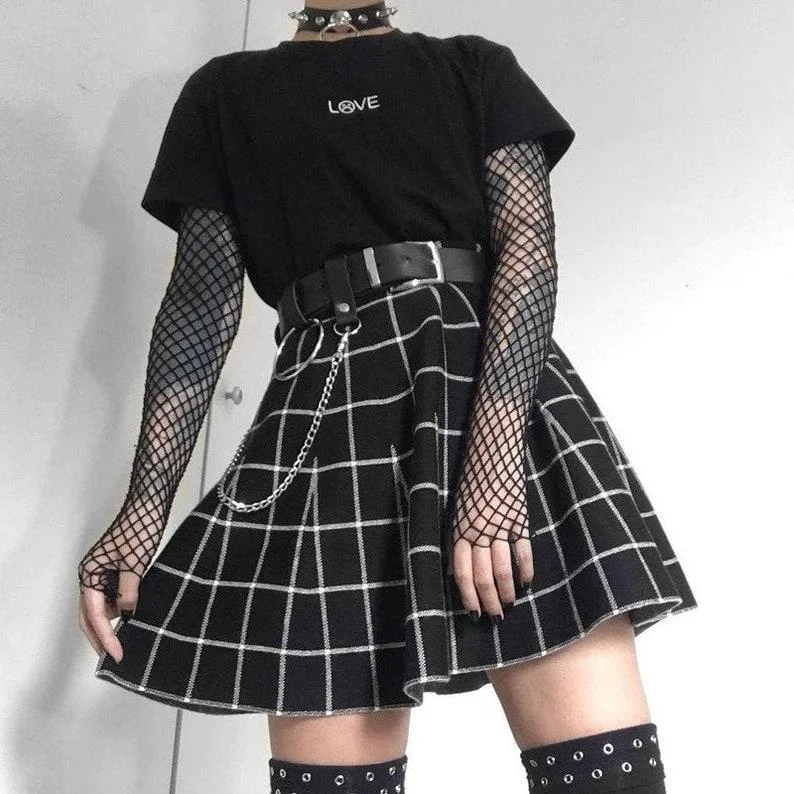 Women's Goth Skirt, Gothic Skirt, Grunge Skirt, High Waist Black Skirt, Harajuku Skirt, Punk Skirt, A Line Plaid Pleated Skirt, Grunge Skirt lace skirt romantic