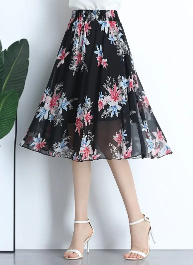 chiffon skirt women Joker floral long thin high waist A word skirt corduroy skirt comfortable chiffon skirt women Joker floral long thin high waist A word skirt corduroy skirt comfortable