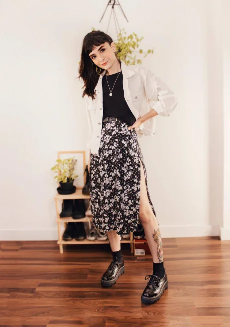 leopard print high waist stretch split long A skirt denim skirt casual