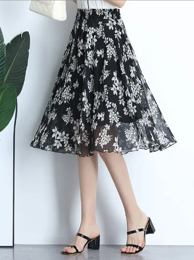 summer Joker floral long thin high waist Korean version big pendulum A word skirt patchwork skirt art summer Joker floral long thin high waist Korean version big pendulum A word skirt patchwork skirt art