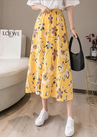 wholesale high waist floral chiffon print skirt velvet skirt luxurious