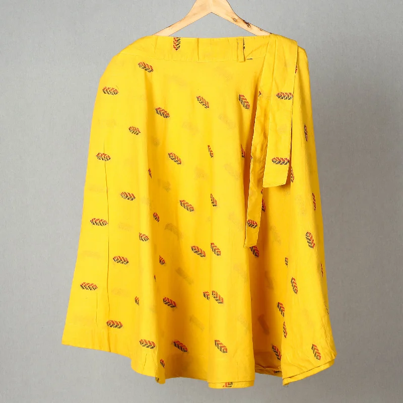 Yellow - Jacquard Cotton Wrap Around Skirt 06 casual skirt length