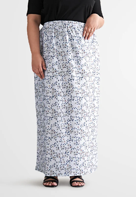 Sadia Stretchable Pastel Floral Printed Skirt - Purple Grey flowy skirt hem