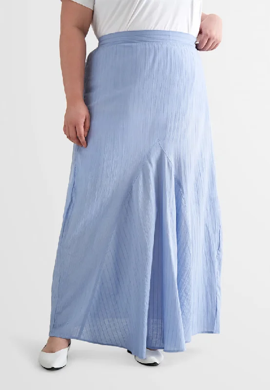 Radeya Cotton Front Pleat Skirt (Small Cutting) - Blue belted skirt waist