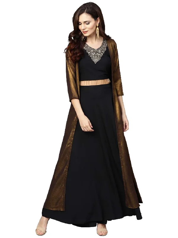 Women's Black Crepe Top Skirt With Jacket- Ahalyaa summer skirt style