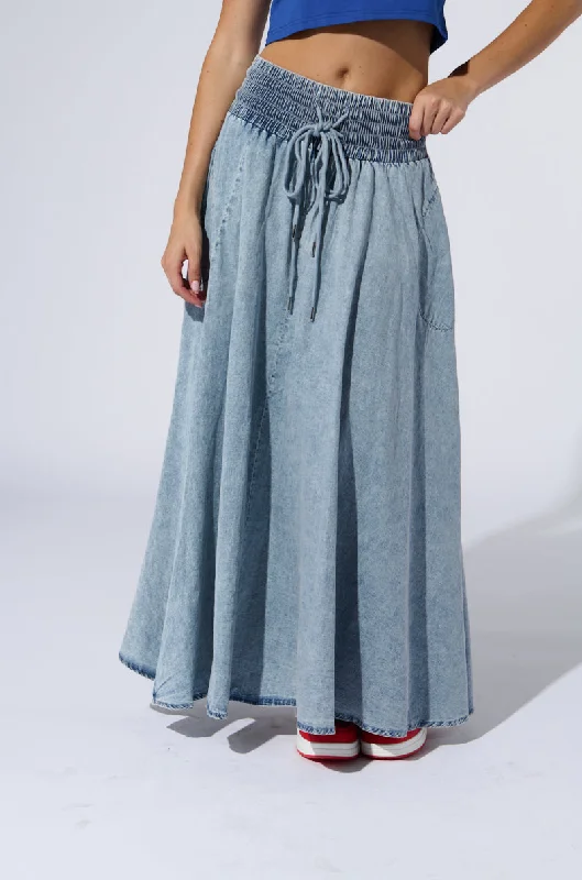 ALEX ACID WASH DENIM MAXI SKIRT chiffon skirt airy