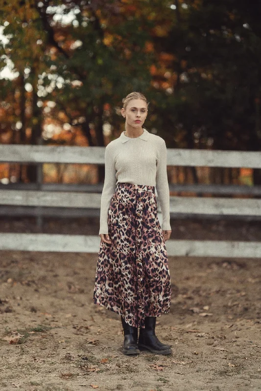 Asymmetrical Pleat Skirt-Leopard Print relaxed fit skirt