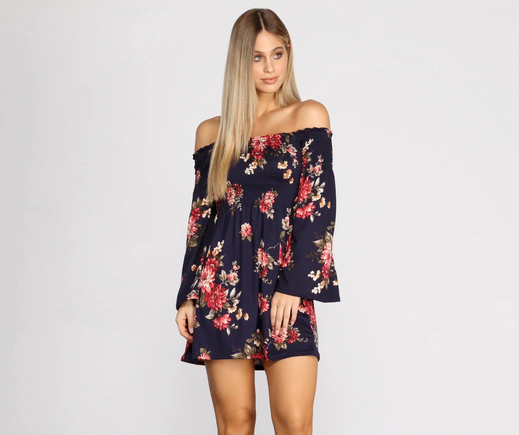 Bell Sleeve Beauty Floral Mini Dress Chic Tropical Mini Dress