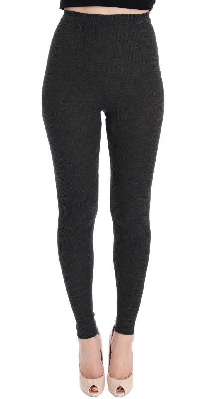 Dolce & Gabbana Elegant Gray High-Waist Wool Tights Women's Pants Comfortable Fleece Pants