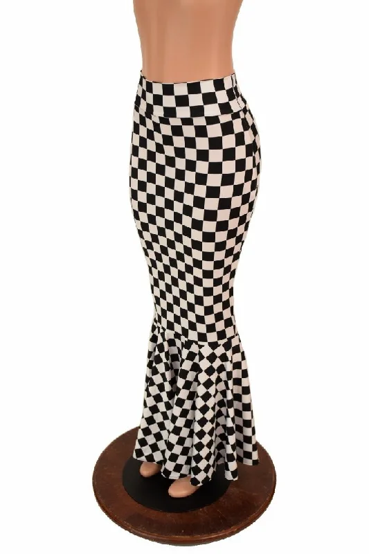 Black & White Check Mermaid Skirt a-line skirt cut