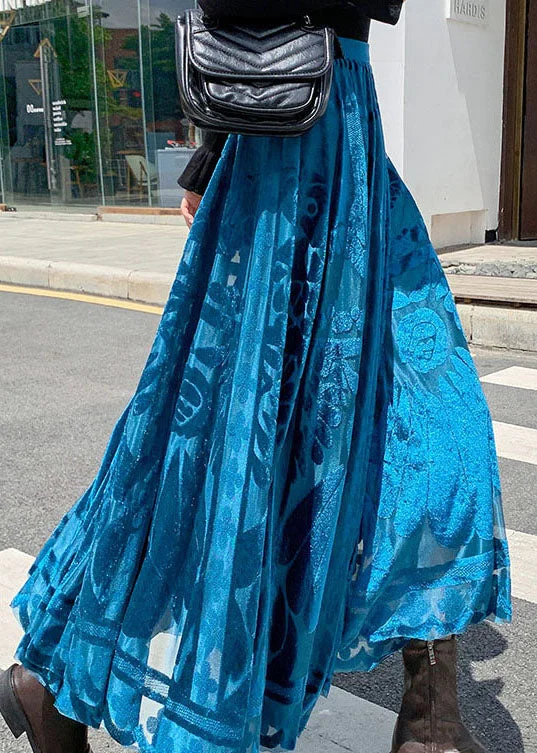 Blue Jacquard Velour pleated skirt Winter pleated skirt texture