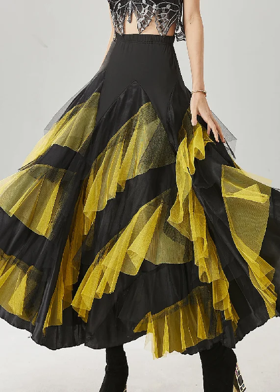 Boho Yellow Ruffled Patchwork Tulle Skirts Spring cashmere skirt rich