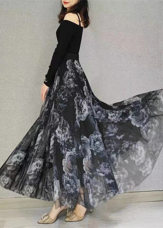 Boutique Black Elastic Waist Exra Large Hem Tulle Skirt Spring vintage skirt charm