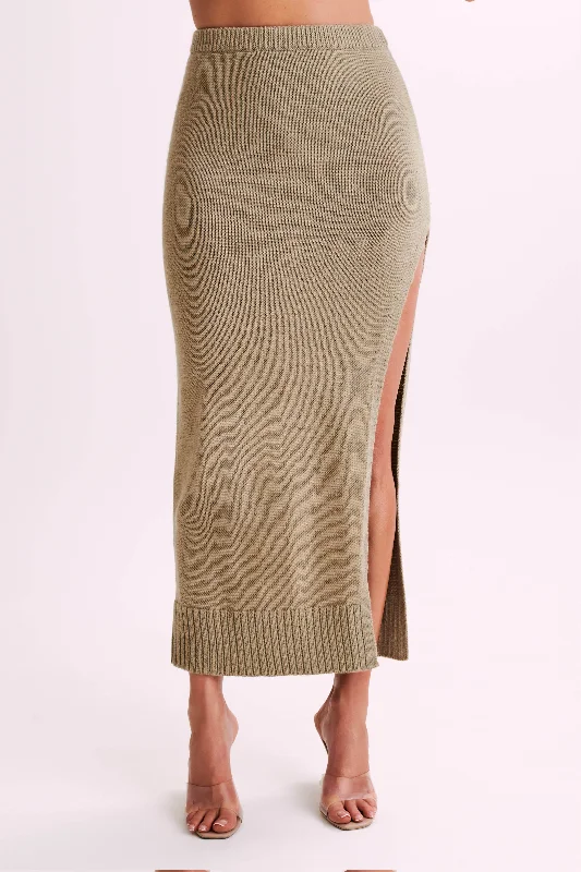 Brittany Knit Midi Skirt - Taupe silk skirt elegant
