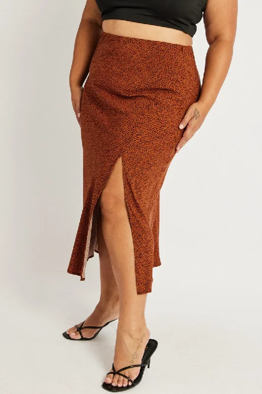 Brown Geo Spot Slip Skirt ruffled skirt detail