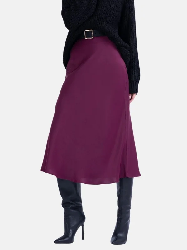 Burgundy Satin Midi Skirt silk skirt smooth