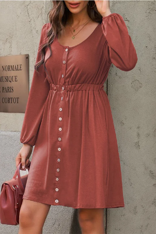 Button down High Waisted Tunic Cotton Long Sleeve Mini Dress Trendy Wraparound Mini Dress