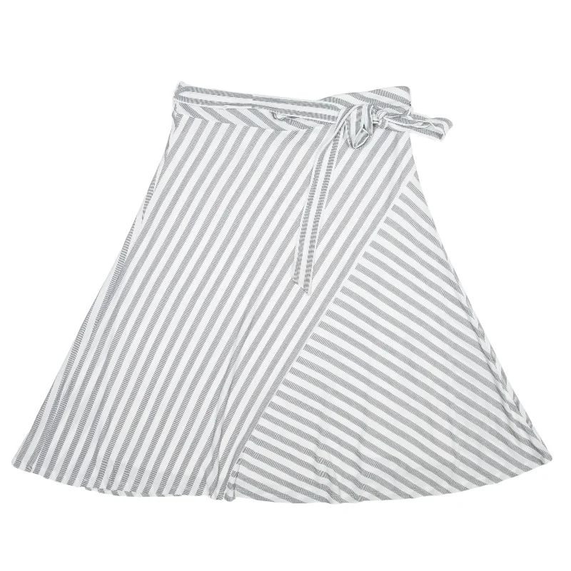 CALVIN KLEIN Knee Length Wrap Skirt Grey Striped Womens L wool skirt thick