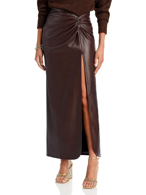 Carmela Womens Faux Leather Gathered Maxi Skirt corduroy skirt durable